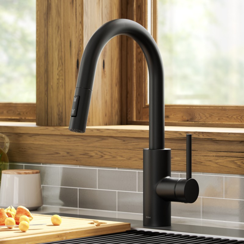 Oletto™ Pull-Down Single Handle Kitchen Faucet with QuickDock Top Mount Installation Assembly in Matte Black