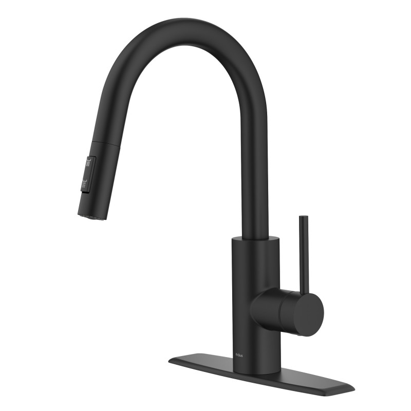 Oletto™ Pull-Down Single Handle Kitchen Faucet with QuickDock Top Mount Installation Assembly in Matte Black