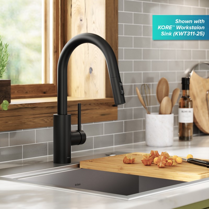 Oletto™ Pull-Down Single Handle Kitchen Faucet with QuickDock Top Mount Installation Assembly in Matte Black