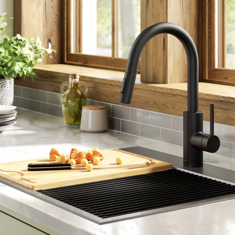 Oletto™ Pull-Down Single Handle Kitchen Faucet with QuickDock Top Mount Installation Assembly in Matte Black