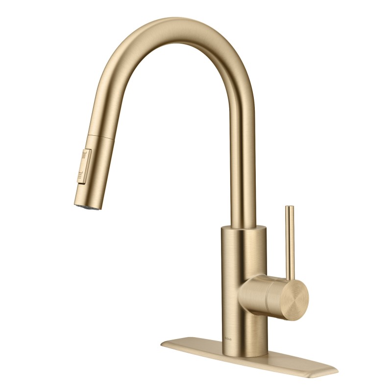 Oletto™ Pull-Down Single Handle Kitchen Faucet with QuickDock Top Mount Installation Assembly in Spot Free Antique Champagne Bronze
