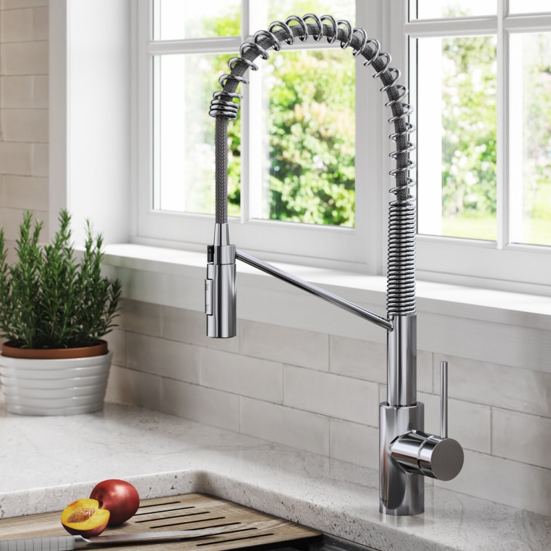 Oletto™ Single Handle Pull Down Commercial Kitchen Faucet in Chrome Finish