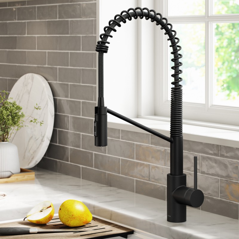 Oletto™ Commercial Style Pull-Down Single Handle Kitchen Faucet with QuickDock Top Mount Installation Assembly in Matte Black
