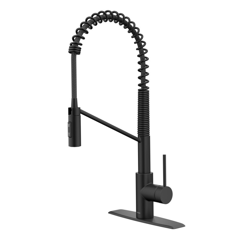 Oletto™ Commercial Style Pull-Down Single Handle Kitchen Faucet with QuickDock Top Mount Installation Assembly in Matte Black