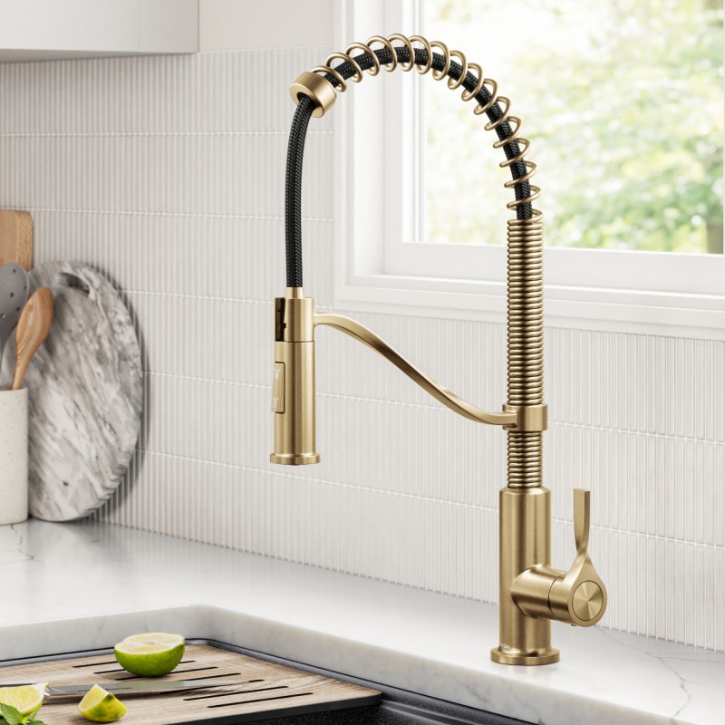 Torak™ Commercial Style 2-Function Single Handle Pull Down Kitchen Faucet in Spot-Free Brushed Brass