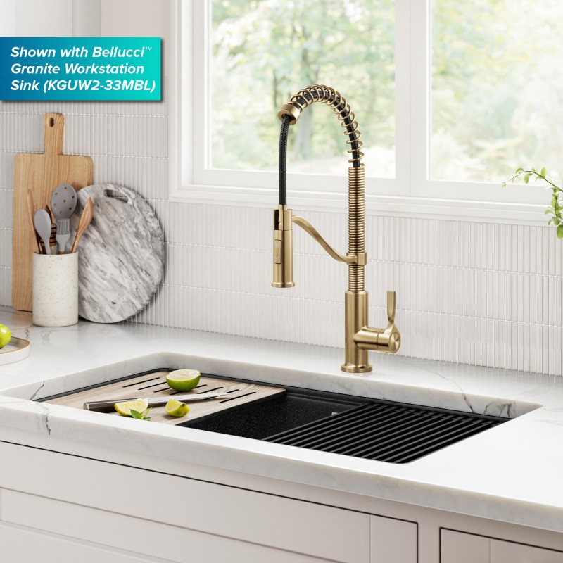 Torak™ Commercial Style 2-Function Single Handle Pull Down Kitchen Faucet in Spot-Free Brushed Brass