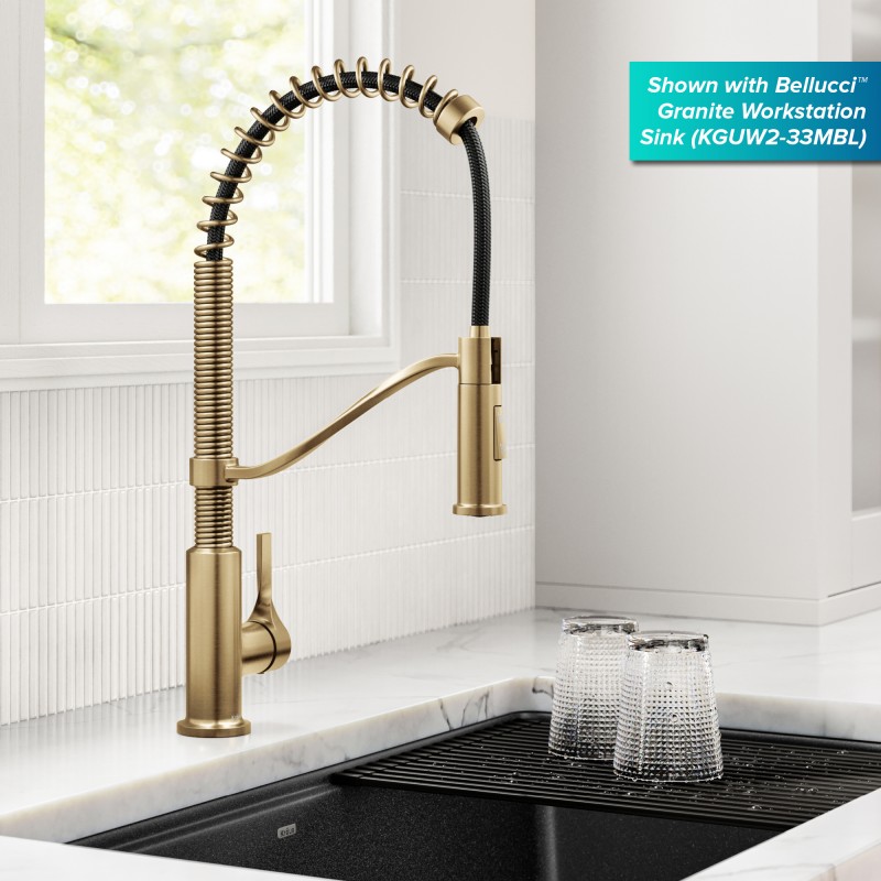 Torak™ Commercial Style 2-Function Single Handle Pull Down Kitchen Faucet in Spot-Free Brushed Brass