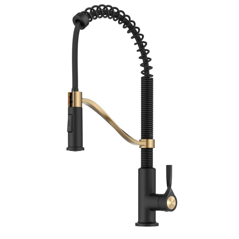 Torak™ Commercial Style 2-Function Single Handle Pull Down Kitchen Faucet in Spot-Free Brushed Brass / Matte Black