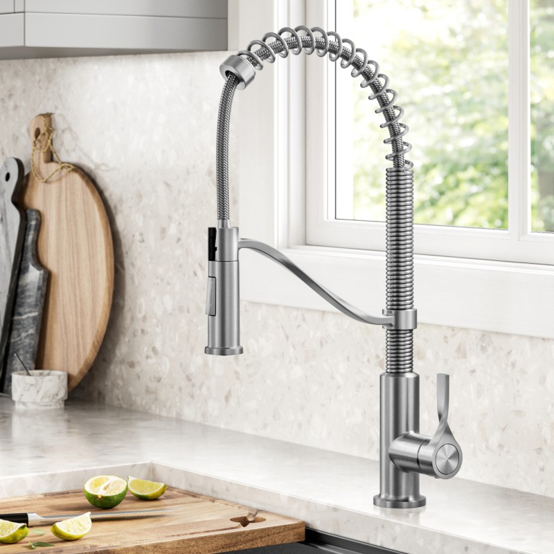 Torak™ Commercial Style 2-Function Single Handle Pull Down Kitchen Faucet in Spot-Free Stainless Steel