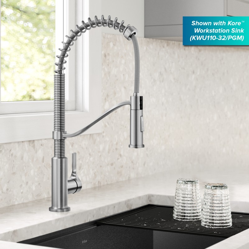 Torak™ Commercial Style 2-Function Single Handle Pull Down Kitchen Faucet in Spot-Free Stainless Steel
