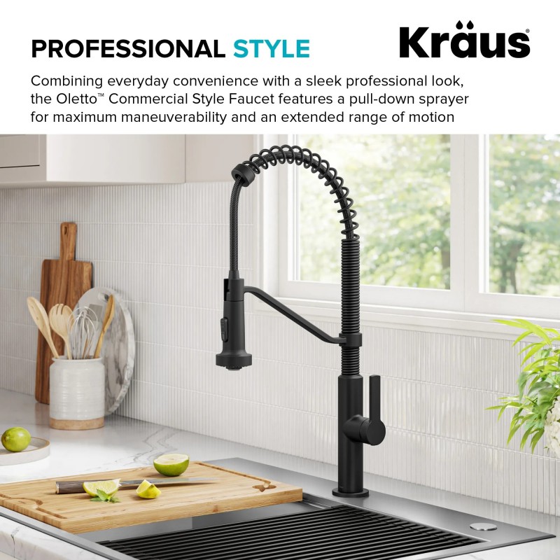 Oletto™ Commercial Style 2-Function Single Handle Pull Down Kitchen Faucet in Matte Black