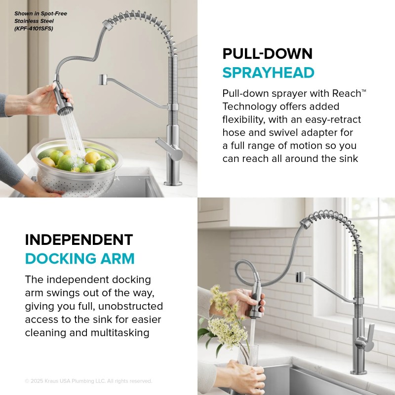 Oletto™ Commercial Style 2-Function Single Handle Pull Down Kitchen Faucet in Matte Black