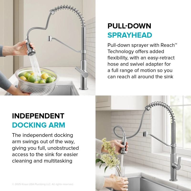 Oletto™ Commercial Style 2-Function Single Handle Pull Down Kitchen Faucet in Spot-Free Stainless Steel