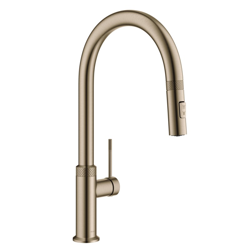 Allyn™ Modern Industrial Pull-Down Single Handle Kitchen Faucet in Brushed Gold