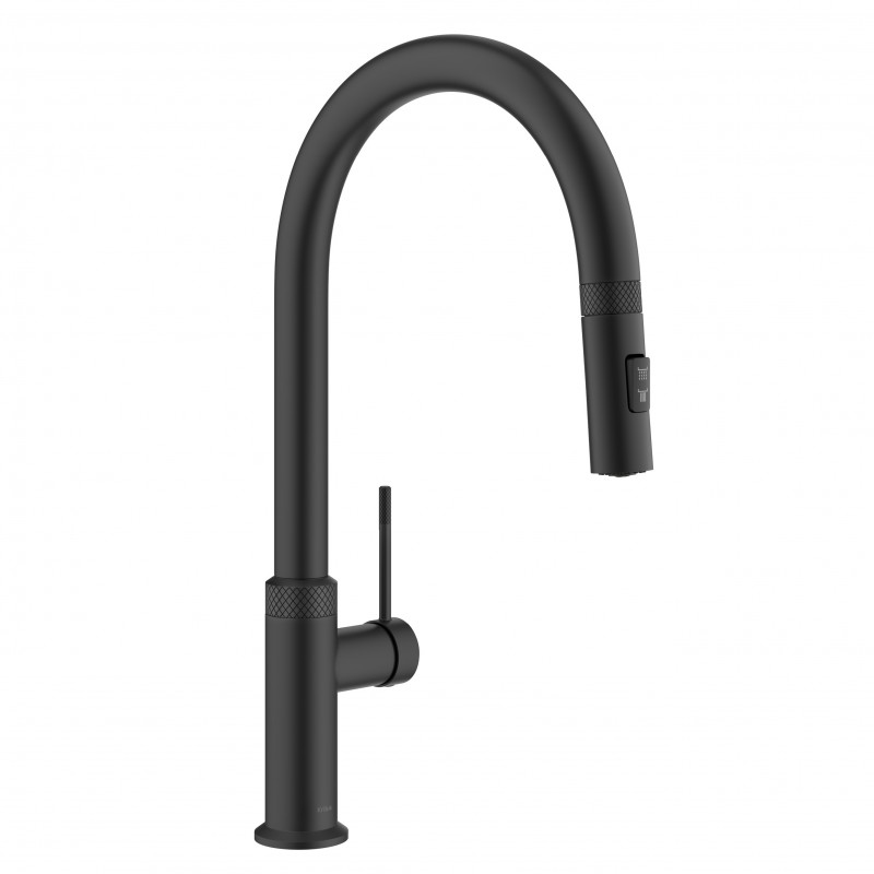 Allyn™ Modern Industrial Pull-Down Single Handle Kitchen Faucet in Matte Black