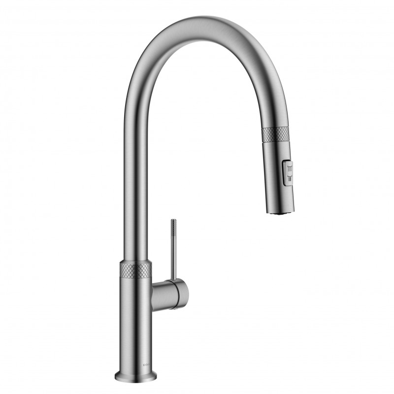 Allyn™ Modern Industrial Pull-Down Single Handle Kitchen Faucet in Spot Free Stainless Steel