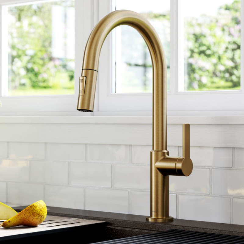 Oletto™ Single Handle Pull-Down Kitchen Faucet in Brushed Brass