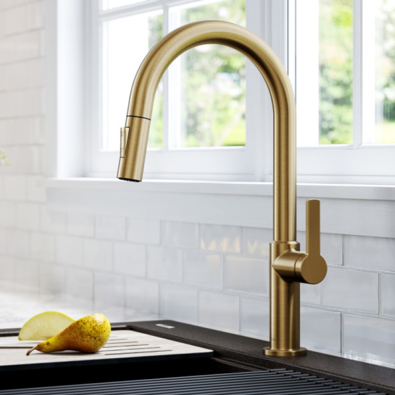 Oletto™ Single Handle Pull-Down Kitchen Faucet in Brushed Brass