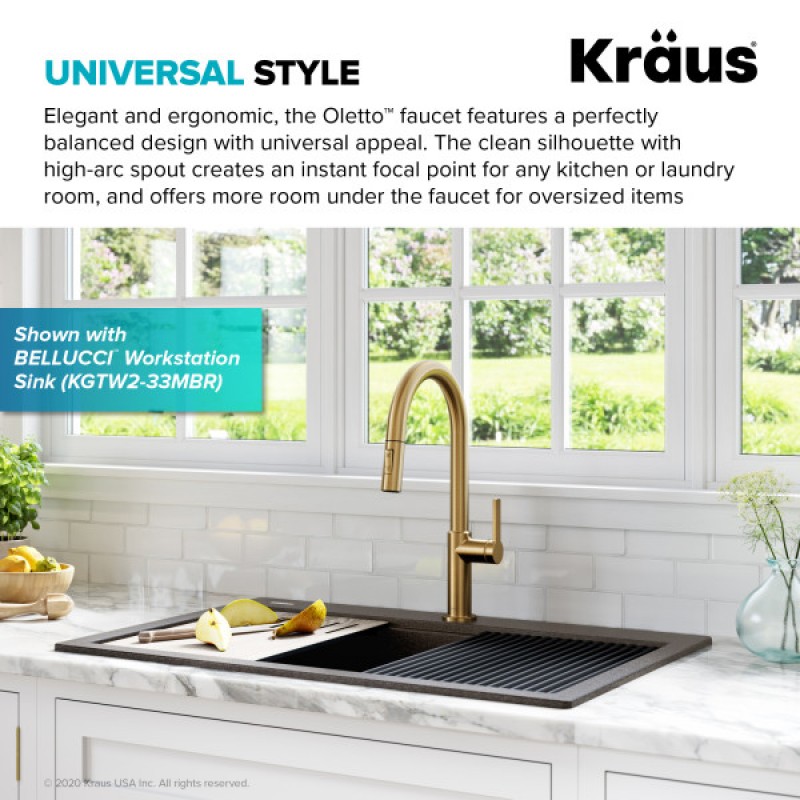 Oletto™ Single Handle Pull-Down Kitchen Faucet in Brushed Brass
