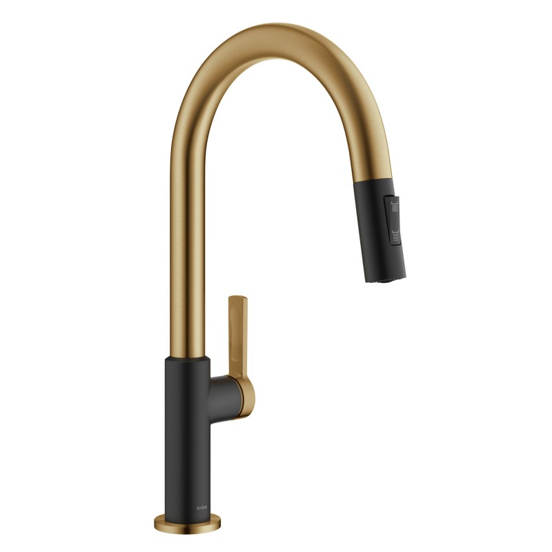 Oletto™ Single Handle Pull-Down Kitchen Faucet in Spot-Free Brushed Brass / Matte Black
