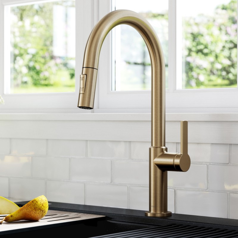 Oletto™ Single Handle Pull-Down Kitchen Faucet in Spot Free Antique Champagne Bronze