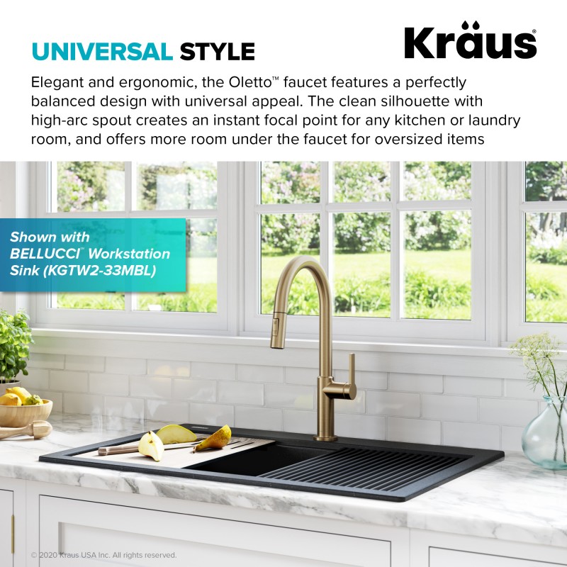 Oletto™ Single Handle Pull-Down Kitchen Faucet in Spot Free Antique Champagne Bronze