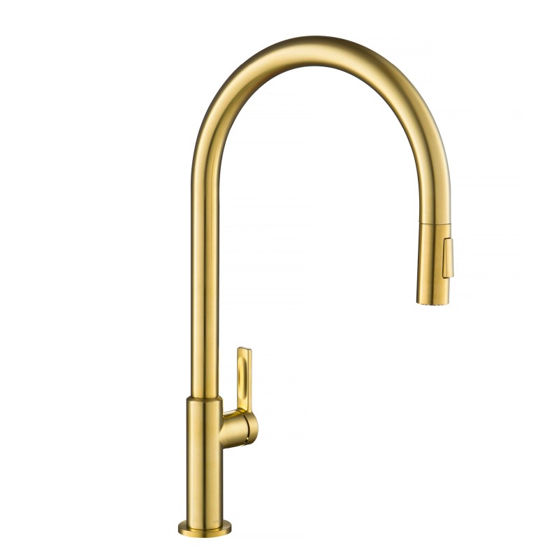 Oletto™ High-Arc Single Handle Pull-Down Kitchen Faucet in Brushed Brass