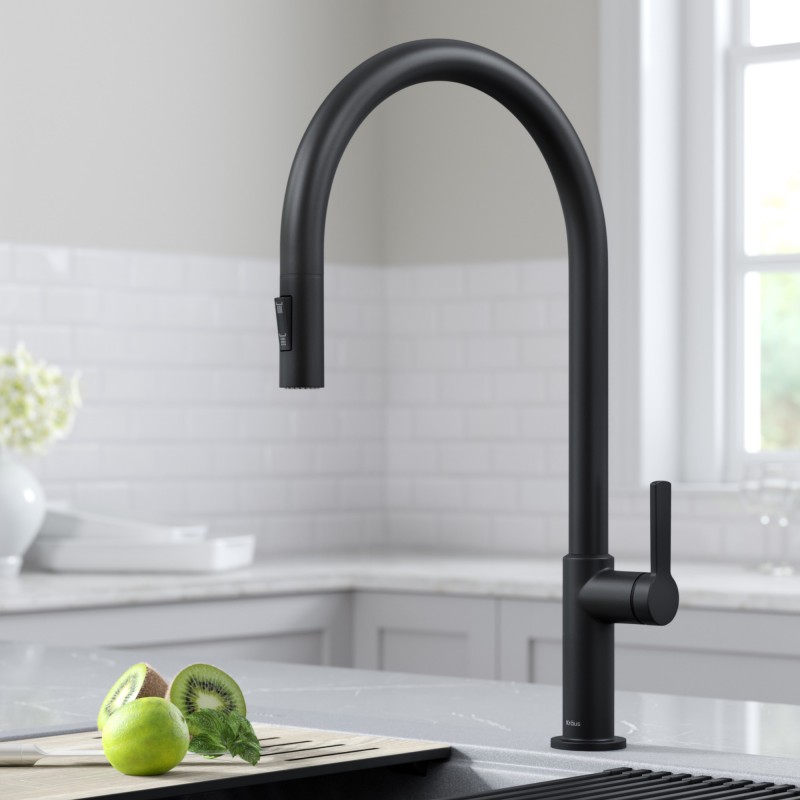 Oletto™ High-Arc Single Handle Pull-Down Kitchen Faucet in Matte Black