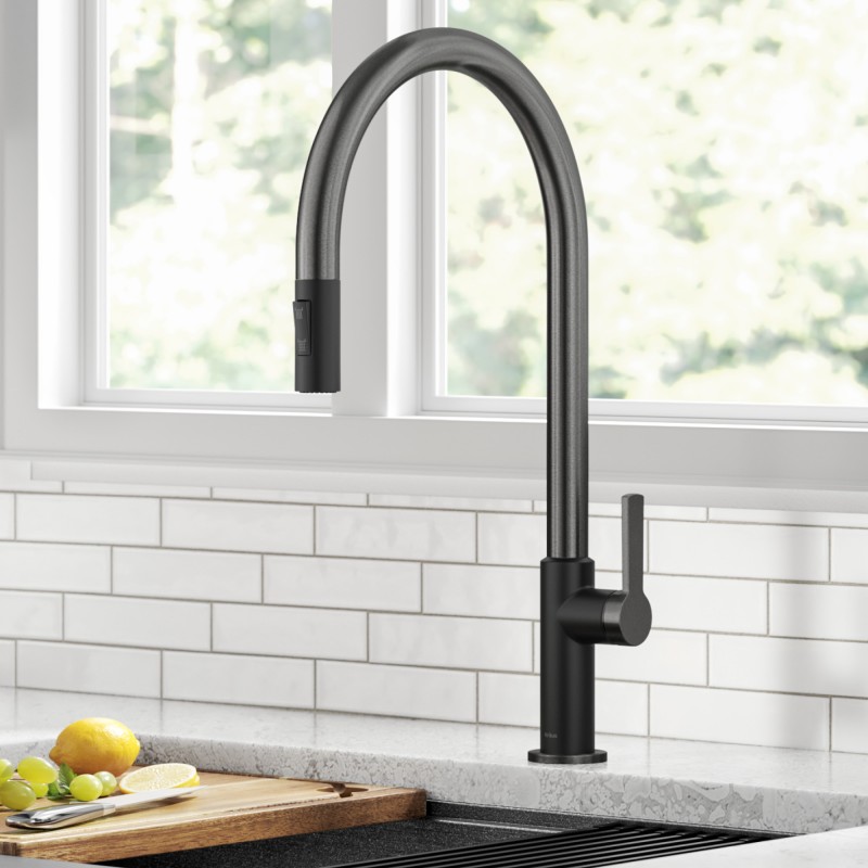 Oletto™ High-Arc Single Handle Pull-Down Kitchen Faucet in Matte Black / Spot Free Black Stainless Steel 