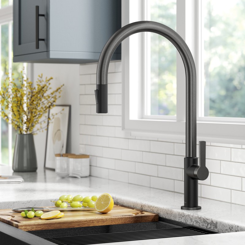 Oletto™ High-Arc Single Handle Pull-Down Kitchen Faucet in Matte Black / Spot Free Black Stainless Steel 