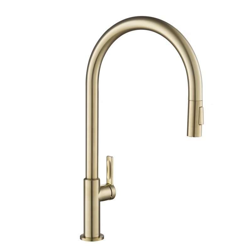 Oletto™ High-Arc Single Handle Pull-Down Kitchen Faucet in Spot Free Antique Champagne Bronze