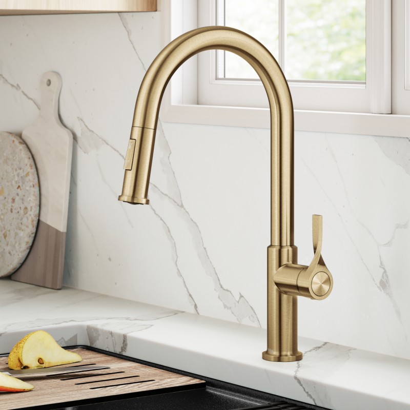 Torak™ 2-Function Single Handle Pull Down Kitchen Faucet in Spot-Free Brushed Brass