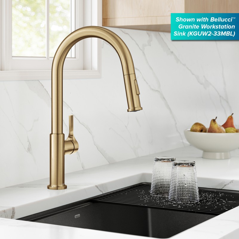 Torak™ 2-Function Single Handle Pull Down Kitchen Faucet in Spot-Free Brushed Brass