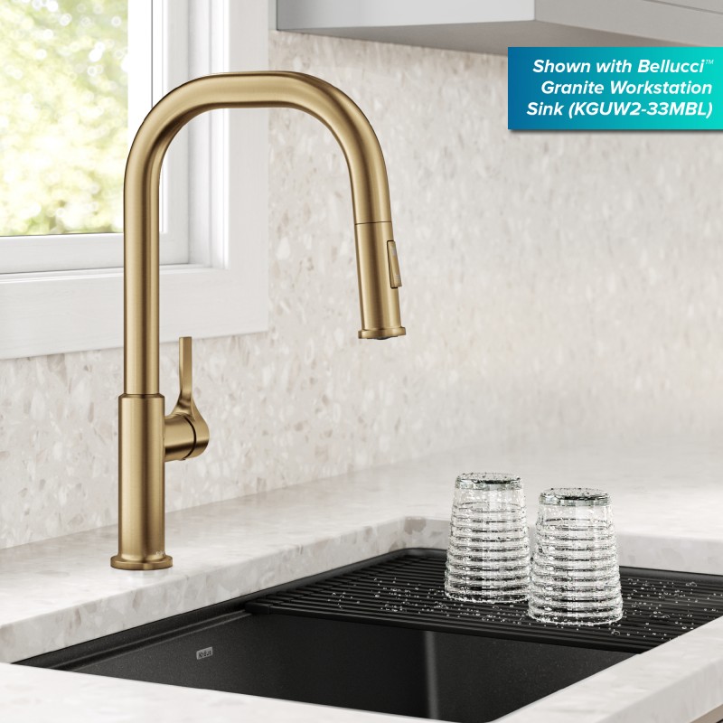 Torak™ 2-Function Single Handle Pull Down Kitchen Faucet in Spot-Free Brushed Brass