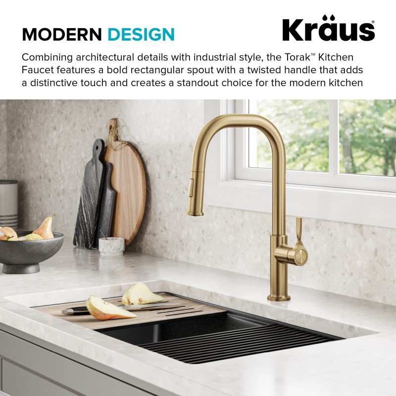 Torak™ 2-Function Single Handle Pull Down Kitchen Faucet in Spot-Free Brushed Brass