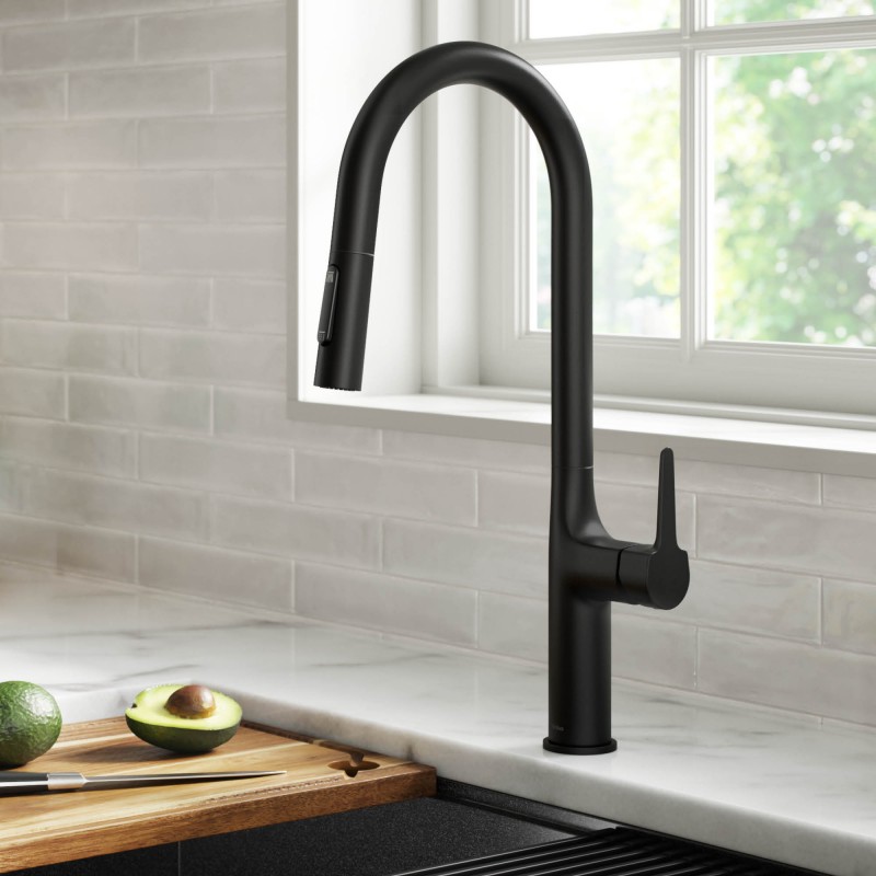 Oletto™ Tall Modern Pull-Down Single Handle Kitchen Faucet in Matte Black