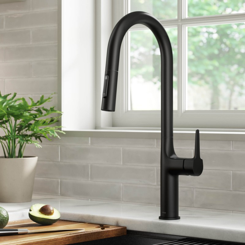 Oletto™ Tall Modern Pull-Down Single Handle Kitchen Faucet in Matte Black