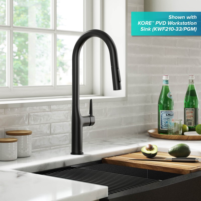 Oletto™ Tall Modern Pull-Down Single Handle Kitchen Faucet in Matte Black