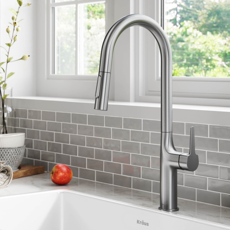 Oletto™ Tall Modern Pull-Down Single Handle Kitchen Faucet in Spot Free Stainless Steel
