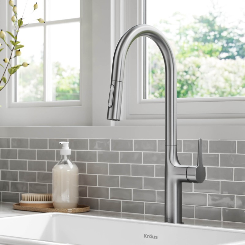 Oletto™ Tall Modern Pull-Down Single Handle Kitchen Faucet in Spot Free Stainless Steel