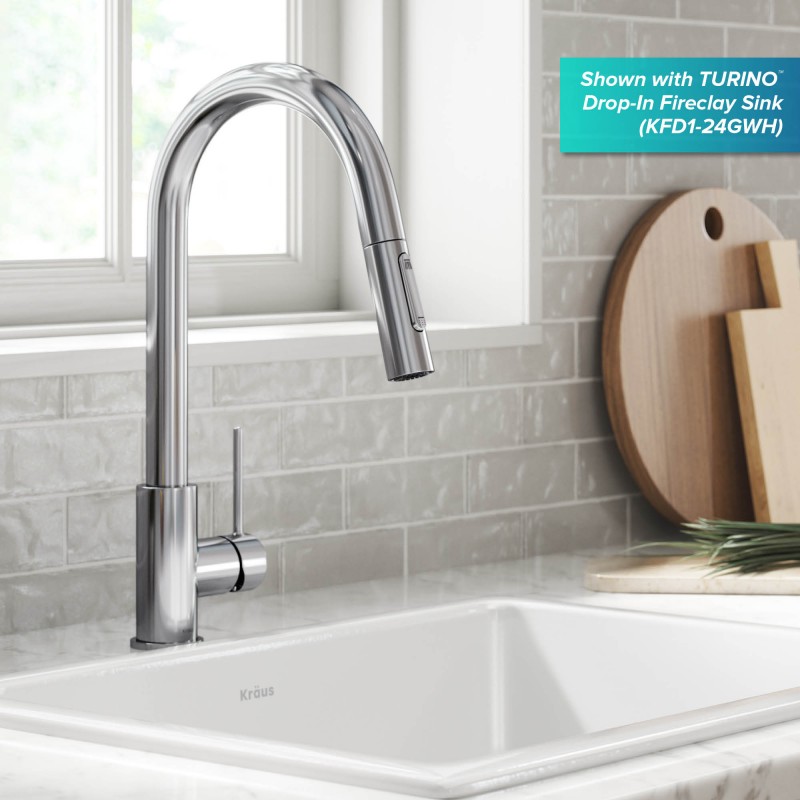 Oletto™ Contemporary Pull-Down Single Handle Kitchen Faucet in Chrome