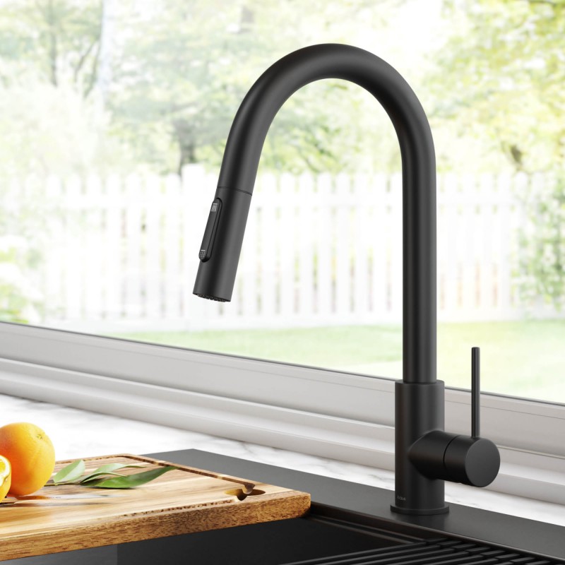 Oletto™ Contemporary Pull-Down Single Handle Kitchen Faucet in Matte Black