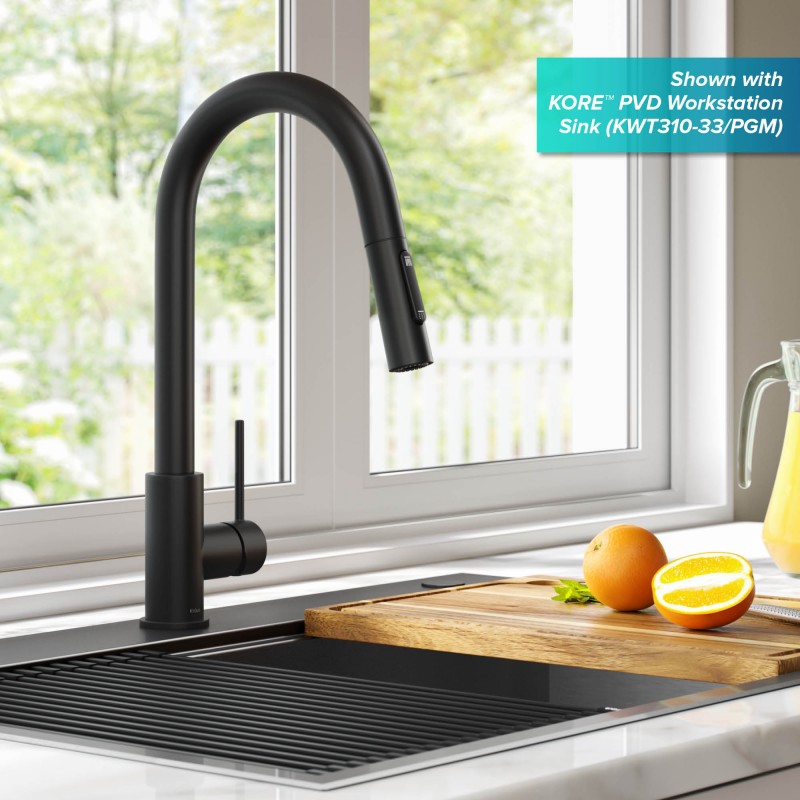 Oletto™ Contemporary Pull-Down Single Handle Kitchen Faucet in Matte Black