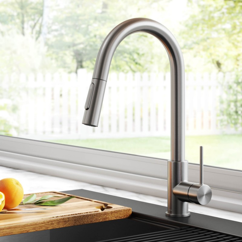 Oletto™ Contemporary Pull-Down Single Handle Kitchen Faucet in Spot Free Stainless Steel