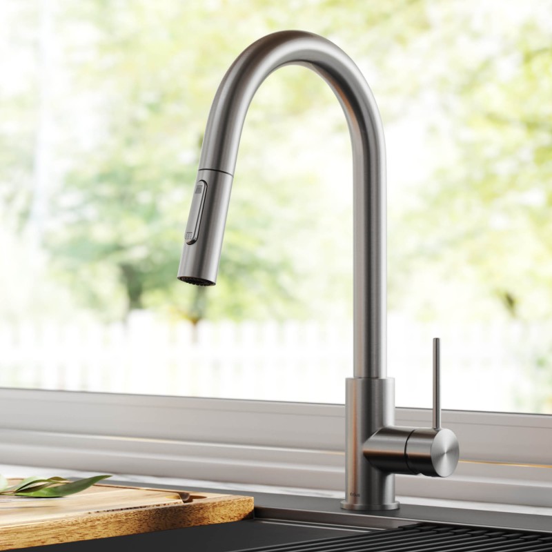 Oletto™ Contemporary Pull-Down Single Handle Kitchen Faucet in Spot Free Stainless Steel