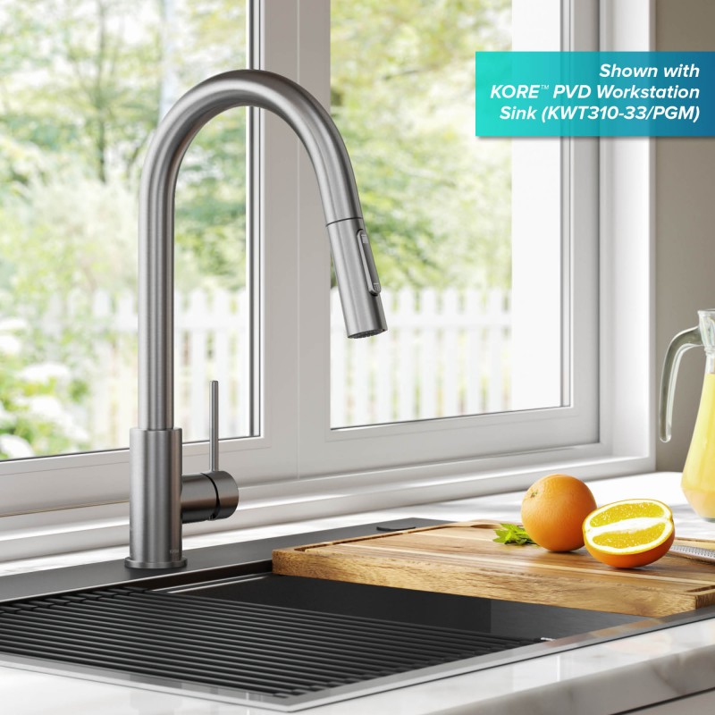 Oletto™ Contemporary Pull-Down Single Handle Kitchen Faucet in Spot Free Stainless Steel