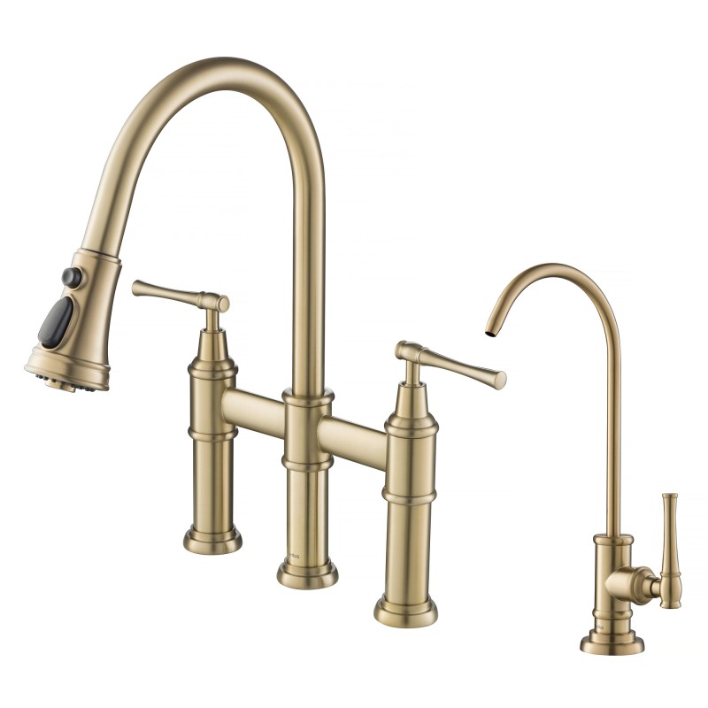 Allyn™ Transitional Bridge Kitchen Faucet and Water Filter Faucet Combo in Brushed Gold
