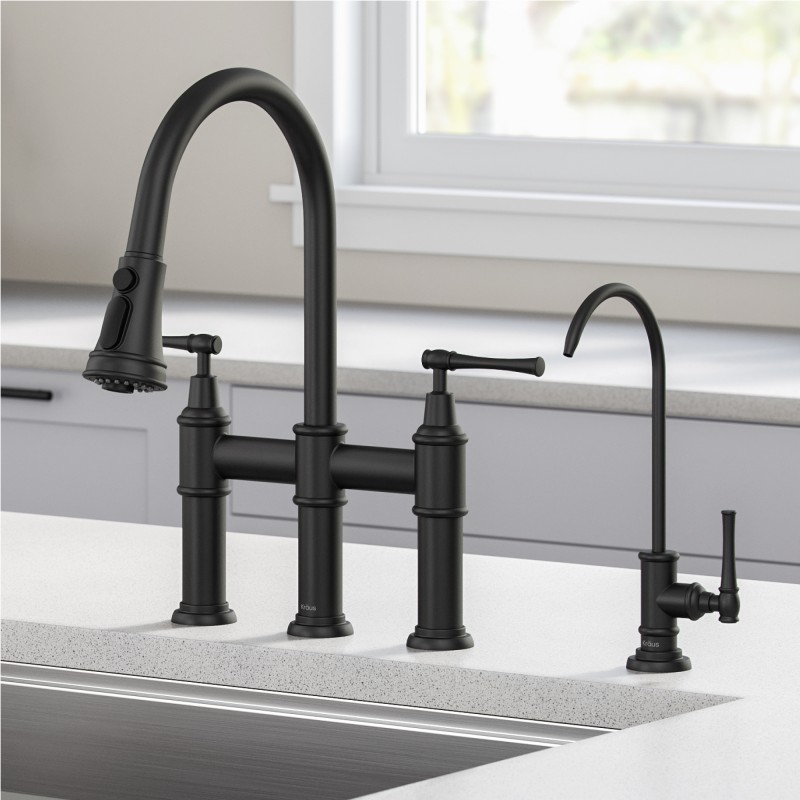 Allyn™ Transitional Bridge Kitchen Faucet and Water Filter Faucet Combo in Matte Black