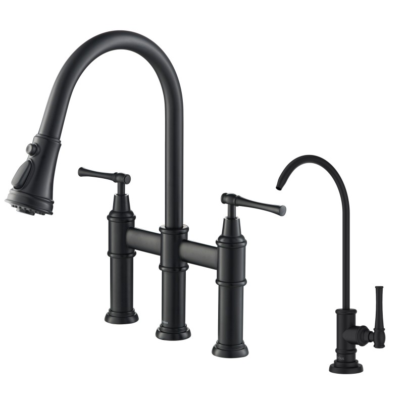 Allyn™ Transitional Bridge Kitchen Faucet and Water Filter Faucet Combo in Matte Black