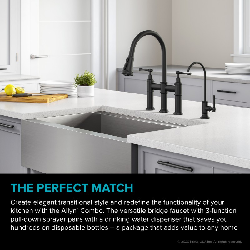 Allyn™ Transitional Bridge Kitchen Faucet and Water Filter Faucet Combo in Matte Black
